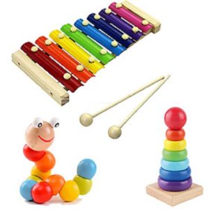 Combo 4 Món Đồ Chơi Giáo Dục Đàn Xylophone, Tháp Xếp Chồng, Bàn Luồn Hạt Mini Và Sâu Uốn Dẻo Bằng Gỗ Cho Bé Phát Triển Kĩ Năng Đầu Đời