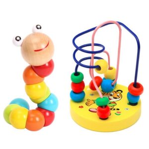 Combo 4 Món Đồ Chơi Giáo Dục Đàn Xylophone, Tháp Xếp Chồng, Bàn Luồn Hạt Mini Và Sâu Uốn Dẻo Bằng Gỗ Cho Bé Phát Triển Kĩ Năng Đầu Đời